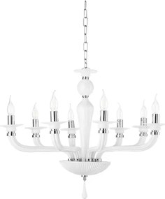 Lampadario a sospensione D82 cm VILLA a 8 luci in vetro lavorato a mano BIANCO