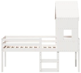 Letto a soppalco con tetto bianco 90x200 cm in legno di pino