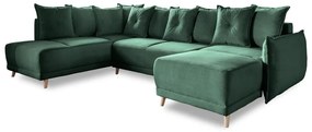 Divano letto angolare in velluto a coste verde (angolo sinistro/"U") Lazy Lukka - Miuform