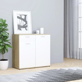 Credenza Bianca e Rovere Sonoma 80x36x75cm in Legno Multistrato