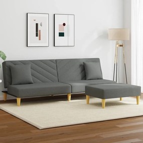 Divano Letto 2posti Cuscini E Poggiapiedi Grigio Scuro Tessuto /