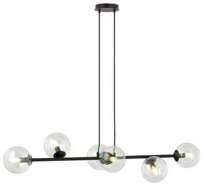 Lampadario Contemporaneo 6 Luci Durga In Acciaio Nero E Sfere Vetro Trasparente