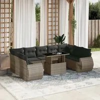 Set Divano da Giardino 10 pz con Cuscini Grigio in Polyrattan 3268740