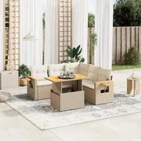 Set Divano da Giardino 6 pz con Cuscini Beige in Polyrattan 3273515