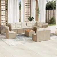 Set Divani da Giardino 11 pz con Cuscini Beige in Polyrattan 3256030