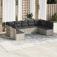 Set Divano da Giardino 9pz con Cuscini Grigio Chiaro Polyrattan 3249911