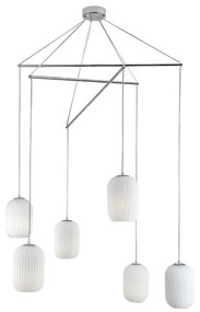 Lampadario Glamour Rebecca cromo paralume bianco 6x E27 Ø80cm NOVECENTO