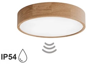 Plafoniera da bagno con sensore CLEO, 4x E27/24W/230V, Ø 47,5 cm, IP54, finitura rovere