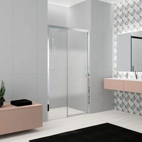 Porta doccia scorrevole L 96-102 cm x H 200 cm per nicchia in vetro smerigliato SP. 8 mm, profilo lucido cromo, serie Lead