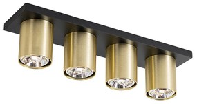Faretto moderno da soffitto nero con oro a 4 luci - Tubo