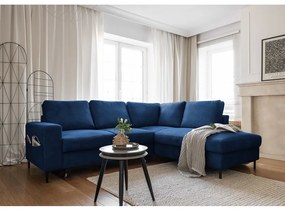 Divano letto angolare in velluto a coste blu scuro (angolo destro) Lofty Lilly - Miuform