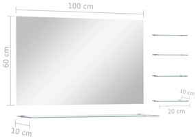 Specchio da Parete con 5 Mensole Argento 100x60 cm