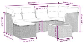 Set divani da giardino 7 pz con cuscini beige in polyrattan