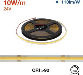 Striscia LED COB 10W/m 24VDC IP20 5m Luce Continua Colore Bianco Naturale 4.000K