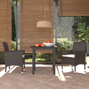 Set Da Pranzo Da Giardino 3pz Con Cuscini İn Polyrattan Marrone /