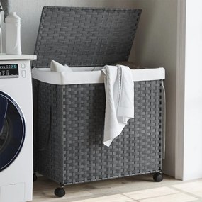 Cesto Portabiancheria Con Ruote Grigio 60x35x60,5 Cm Rattan /