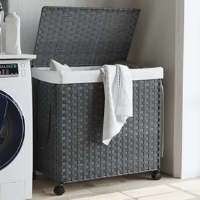 Cesto Portabiancheria Con Ruote Grigio 60x35x60,5 Cm Rattan /