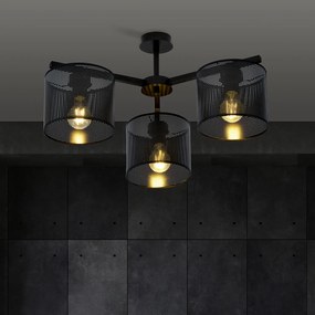 Plafoniera Industrial 3 Luci Cigno In Acciaio Nero E Paralumi A Cilindro