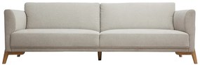 Divano scandinavo 4 posti in tessuto effetto velluto testurizzato beige e legno chiaro SINDRO