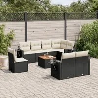 Set Divani da Giardino 9 pz con Cuscini Nero in Polyrattan 3256987