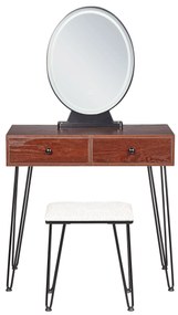 Tavolino da toeletta con 2 cassetti e specchio LED marrone scuro e nero LOIX Beliani