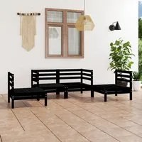 Set Divani da Giardino 4 pz Nero in Legno Massello di Pino 3082526