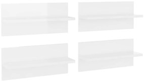 Mensole a muro 4 pz bianco lucido 40x11,5x18 cm