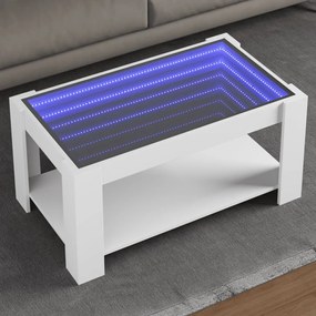 Tavolino salotto con led bianco 93x53x45 cm legno multistrato