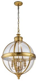 Lampadario Industrial Nordico Adams Acciaio Ottone Spazzolato Vetro 4 Luci E14