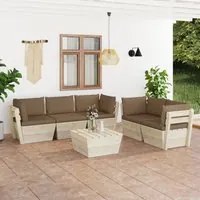 Set Divani da Giardino su Pallet 6 pz con Cuscini Legno Abete 3063524