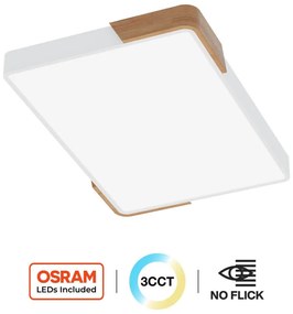 Plafoniera LED Rettangolare 30W CCT, 60x40cm, Legno/Bianco - OSRAM LED Colore Bianco Variabile CCT