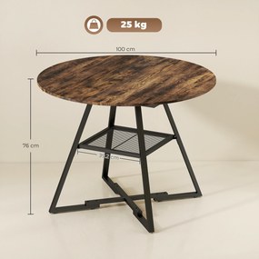 Tavolo da Pranzo 4 Posti Ø100x76 cm Stile Industriale con Ripiano in Metallo Marrone Rustico...