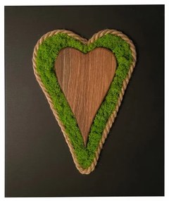 Quadro di muschio con cuore di legno e corda 40 x 30 cm