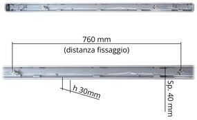 Plafoniera Stagna IP65 per Tubo LED 120cm - Unilaterale Plafoniera  per 1 tubo LED da 120cm