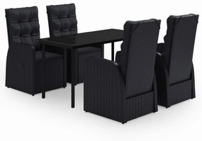 Set da pranzo da giardino 5 pz con cuscini nero
