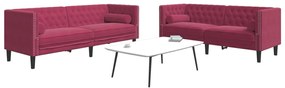 Set Divani Chesterfield 2pz Con Cuscini Rosso Vino Velluto /