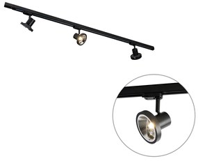 Sistema di illuminazione su binario trifase moderno con 3 faretti GU10 neri 111 mm a sinistra - Trifase Jeany