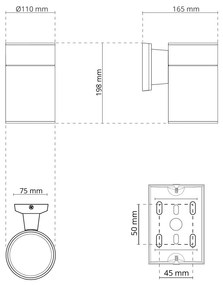 Applique Cilindrica Monodirezionale XL, IP54, Base E27 - Nera Base E27