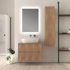 Mobile da bagno per lavabo da appoggio cannettato 80 cm rovere tabacco Palermo