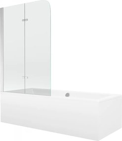 Mexen Cube vasca da bagno rettangolare 180 x 80 cm con rivestimento e schermo a 2 ante da 100 cm, trasparente, cromo