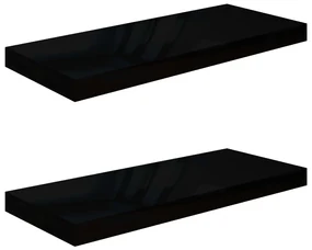 Scaffali a parete 2 pz nero lucido 60x23,5x3,8 cm in mdf