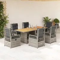 Set da Pranzo da Giardino 7 pz con Cuscini in Polyrattan Grigio 3262930