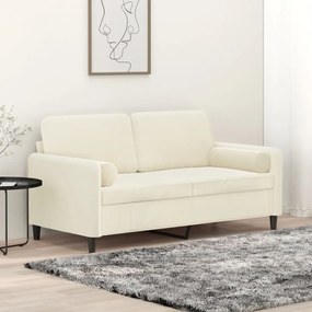 Divano A 2 Posti Con Cuscini Crema 140 Cm İn Velluto /