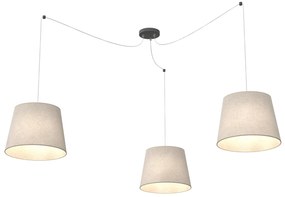 Sospensione 3 Luci Iside Con Fermacavi E Paralumi Beige
