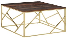 Tavolino dorato in acciaio inox e traverse in legno massello