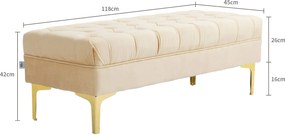Panca Fondo Letto Imbottita con Rivestimento Trapuntato in Effetto Velluto 118x45x42 cm Beige...