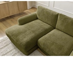 Divano angolare color kaki (con penisola a sinistra/con chaise lounge) con rivestimento in ciniglia Leonore – Bobochic Paris