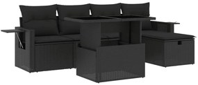 Set divano da giardino 6 pz con cuscini nero in polyrattan