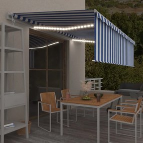 Tenda Automatica Parasole Led Sensore Vento 5x3 M Blu Bianco /