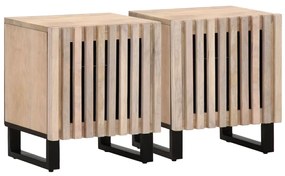 Comodini 2pz 40x34x46 Cm İn Legno Massello Di Mango Sbiancato /